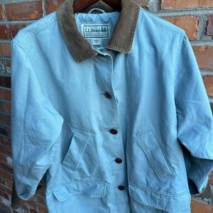 L.L. Bean Women's Blue Chore Jacket/ Barn Coat with Brown Collar